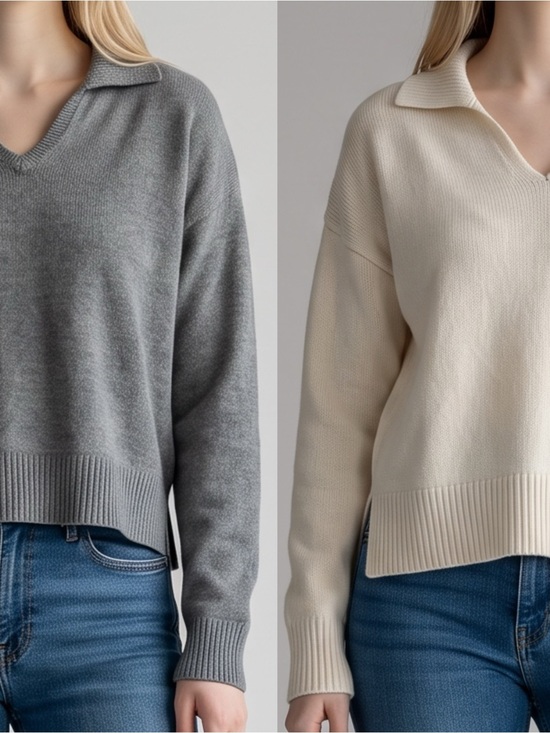 Universal Thread Sweaters - ✨2 Pack✨ Cotton Cream & Grey Collared V-Neck Sweaters